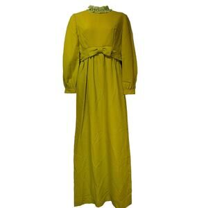 vintage lorrie deb green lace collar long sleeve bow waist modesty dress Size 9